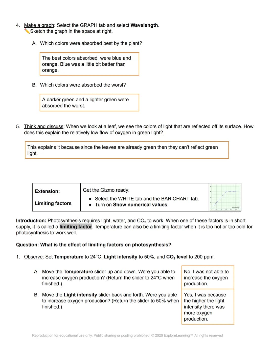 ël Gizmos
Name: Katie Whitson 1st hour
Student Exploration: Photosynthesis Lab
Directions: Follow the instructions to go through the simulat