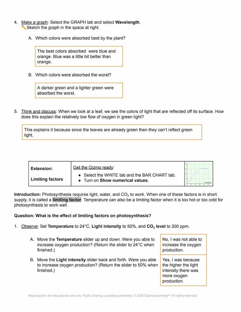 ël Gizmos
Name: Katie Whitson 1st hour
Student Exploration: Photosynthesis Lab
Directions: Follow the instructions to go through the simulat