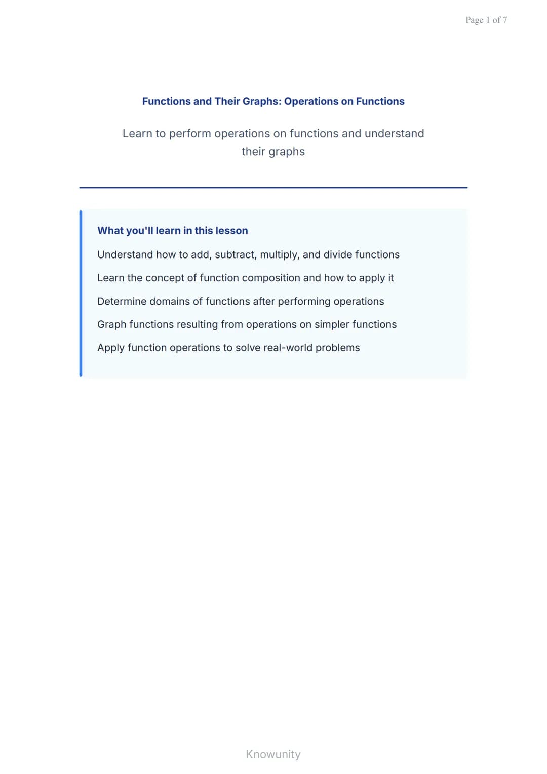 Functions and Their Graphs: Operations on Functions
Learn to perform operations on functions and understand
their graphs
What you'll learn i