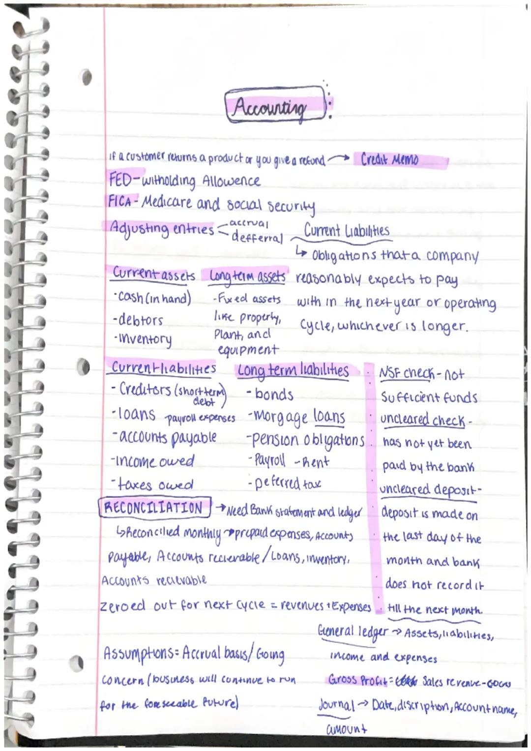 Accounting:
Accounting Cycle
1. Analyze transactions
Balance sheet A statement that shows the wealth of the
2. Pecord transactions in journa