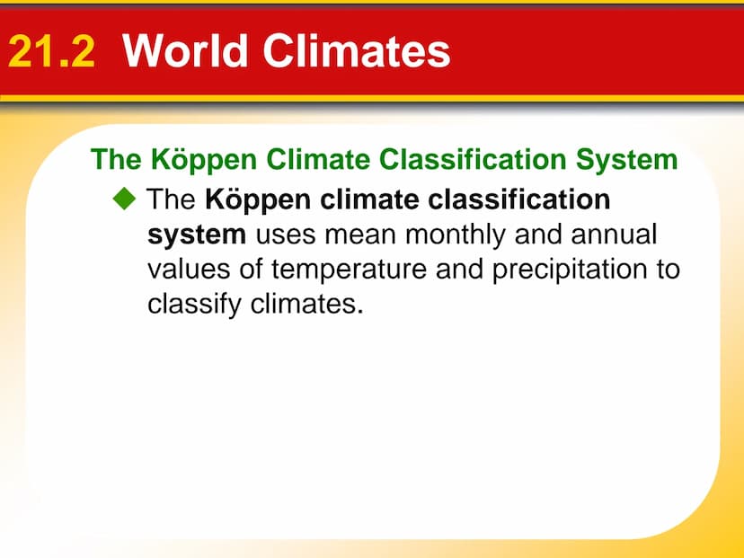 Chapter
21
Climate 21.1 Factors That Affect Climate
Factors That Affect Climate
Latitude
• As latitude increases, the intensity of solar ene