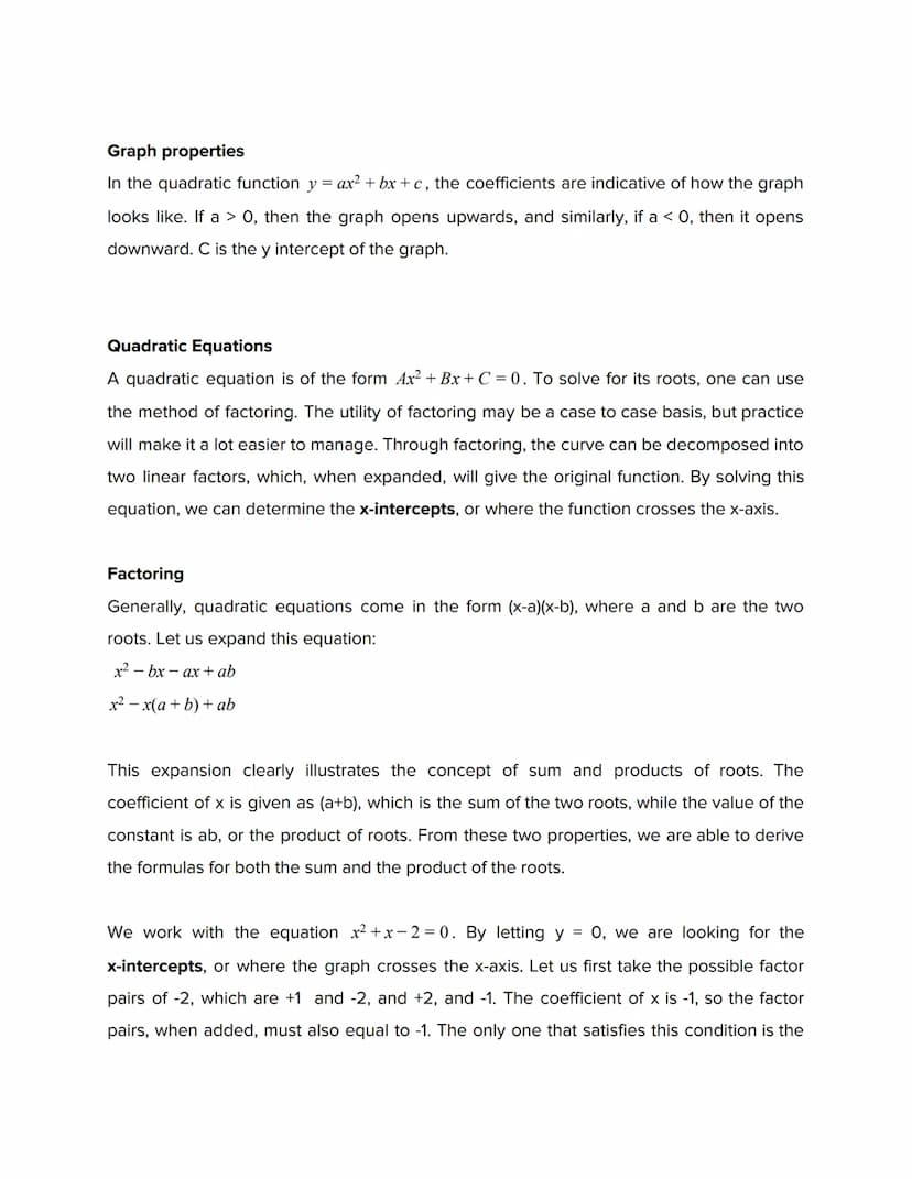 Quadratic Functions and Equations
Introduction
A quadratic function is any function of the form y = ax²+bx+c, where a, b, and c are real
num