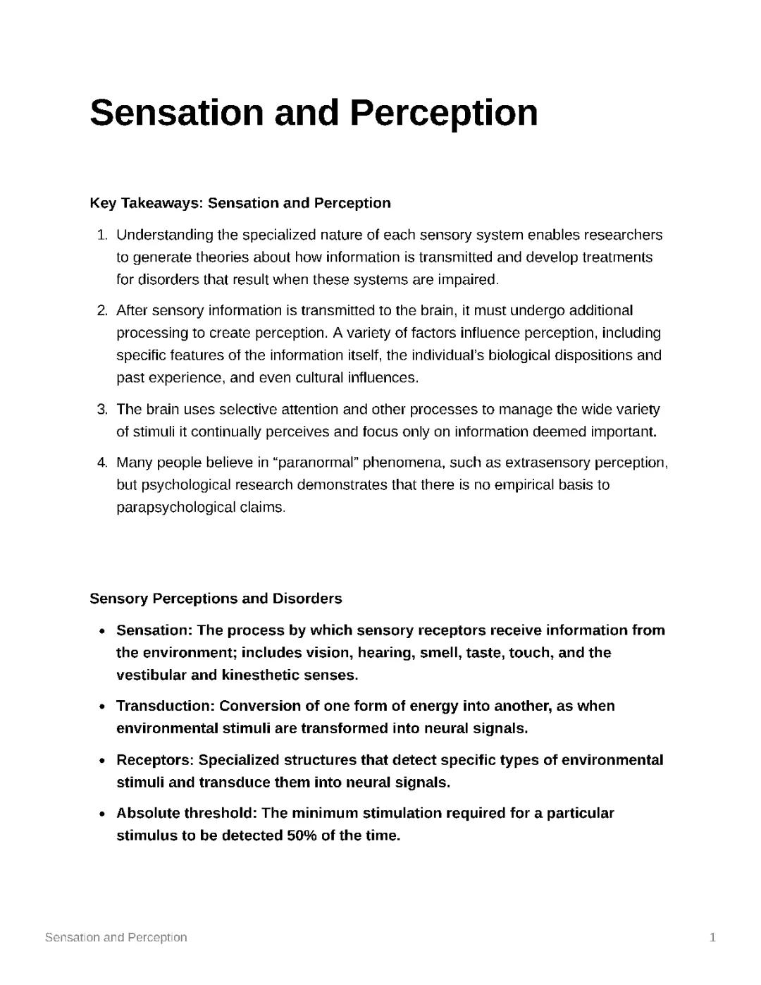 Understanding Sensation and Perception