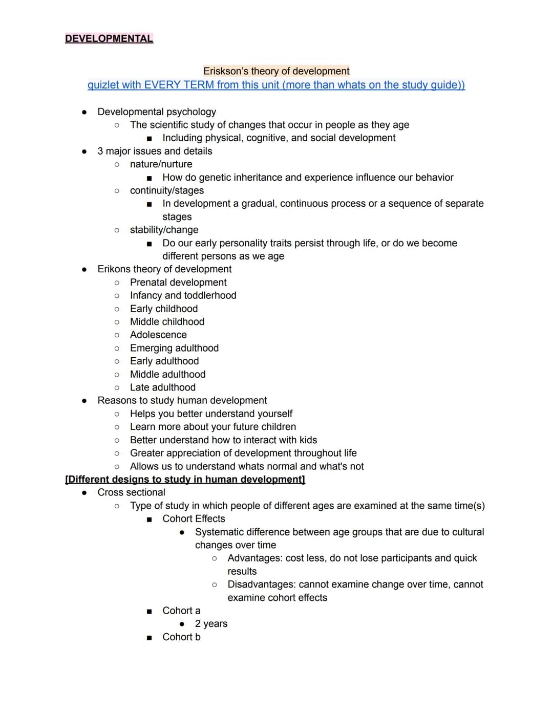 DEVELOPMENTAL
Developmental and Growth
quizlet with EVERY TERM from this unit (more than whats on the study guide))
●
●
Object permanence
O 
