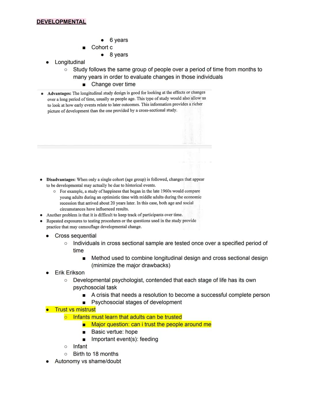 DEVELOPMENTAL
Developmental and Growth
quizlet with EVERY TERM from this unit (more than whats on the study guide))
●
●
Object permanence
O 