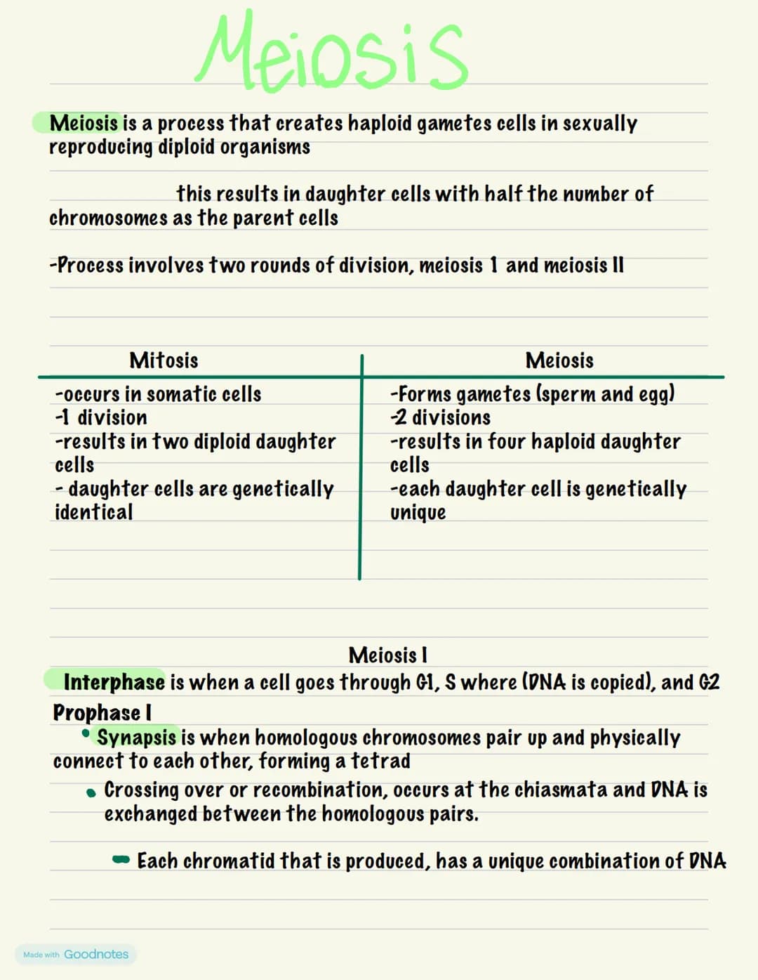 Meiosis
Meiosis is a process that creates haploid gametes cells in sexually
reproducing diploid organisms
this results in daughter cells wit