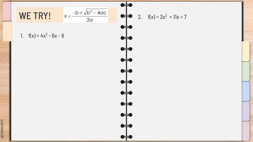SLIDESMANIA.COM
Quadratic Formula:
For ax² +bx+c=0₂
X=
- b ± √b² - 4ac
2a
MathBits.com
E33
QUADRATICS
Algebra 1
Knowunity SLIDESMANIA.COM
So