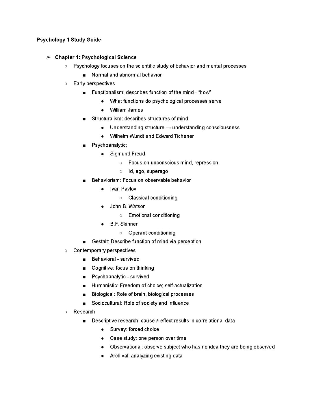 Psychology | Chapter 1: Psychological Science Study Guide