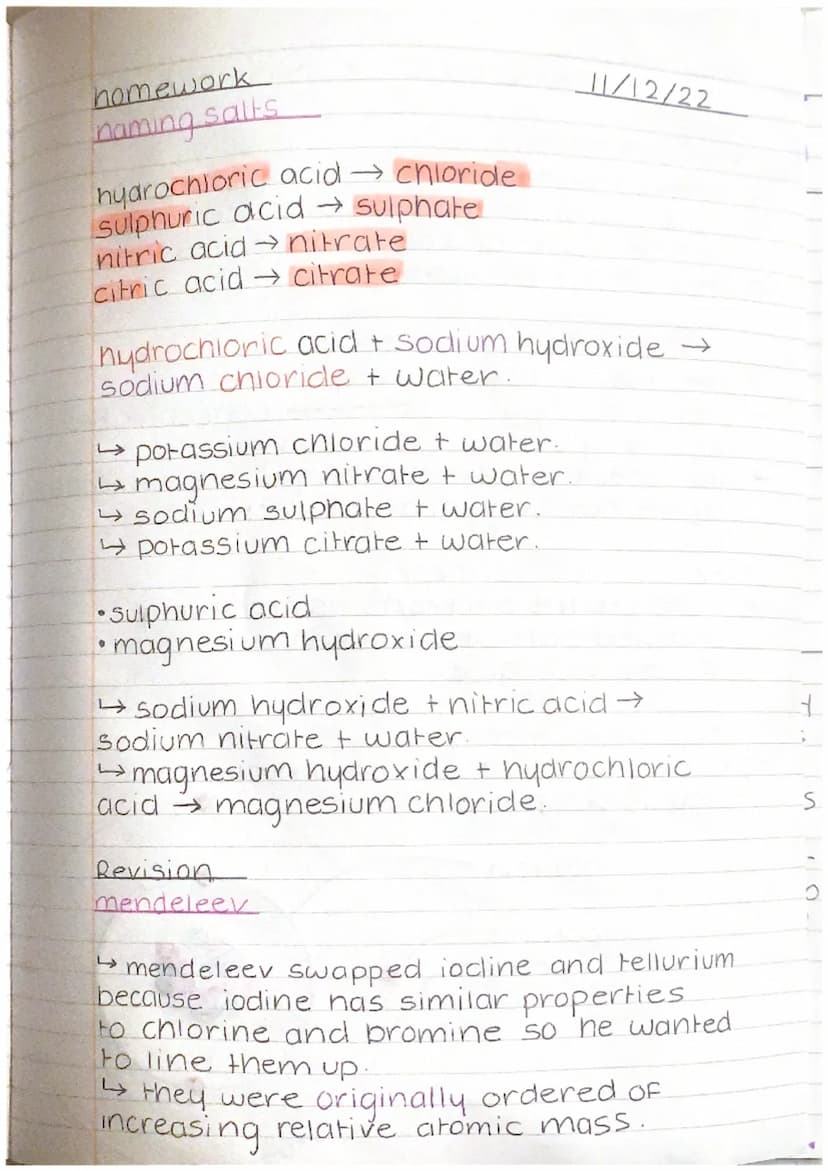S
0
ACIDS. BASES
Reactions w acids.
acid + metal → salt + hydrogen
examples:
hydrochloric acid + magnesium →
magnesium chloride + hydrogen
s