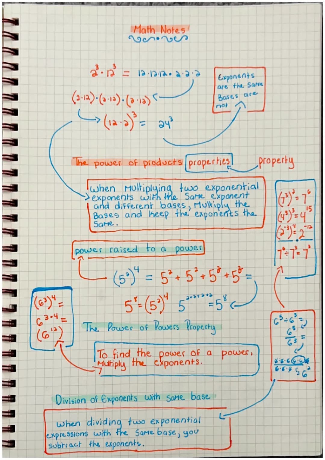 63-4=
(6¹2)
Math Notes!
veroves
3
2²³-12² = 12.12.12. 2.2.2
(2·12)· (2-13). (2·12) -
(> (12-2)²³ = 24²
The power of products properties
Expo
