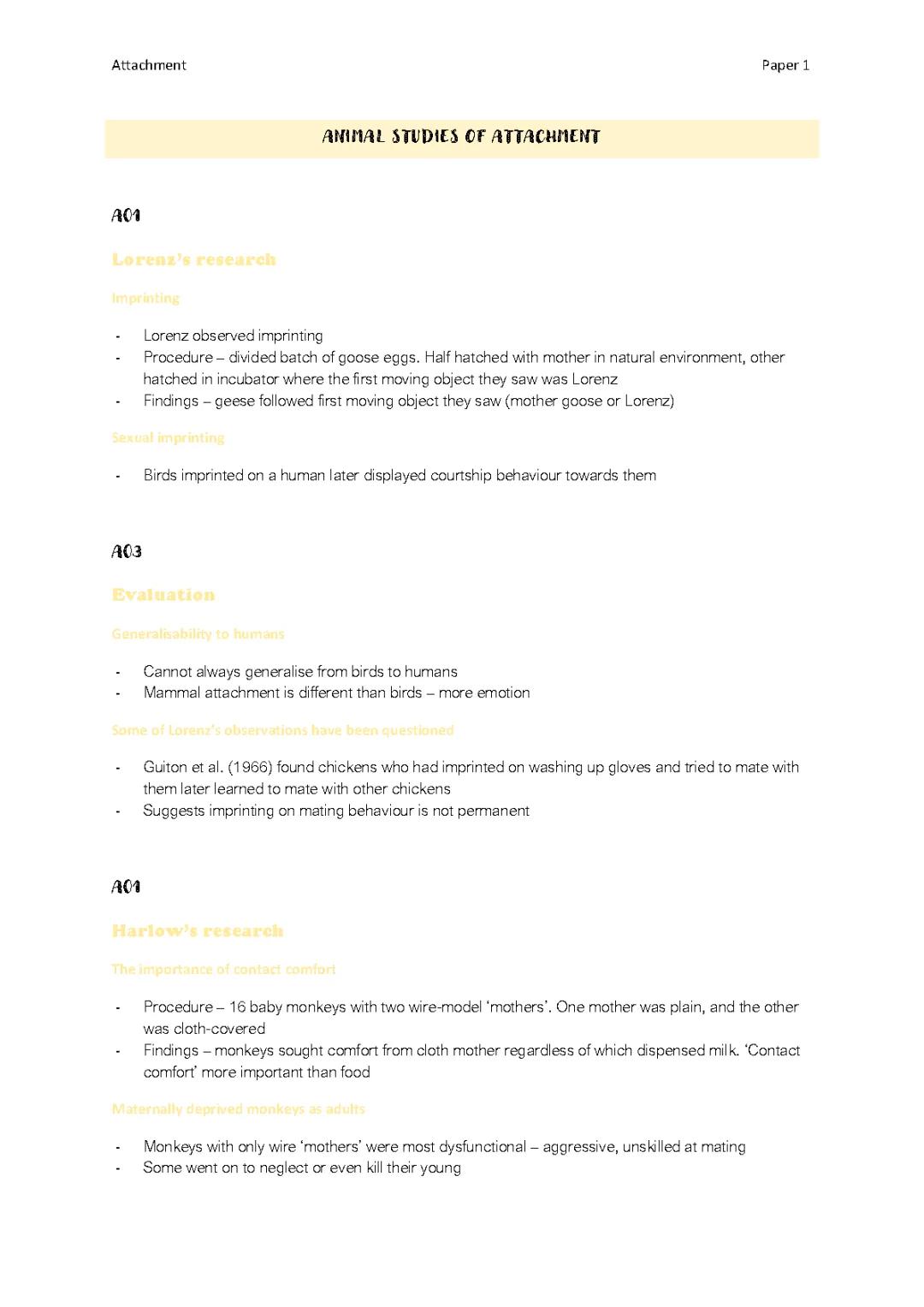 Animal studies of attachment 