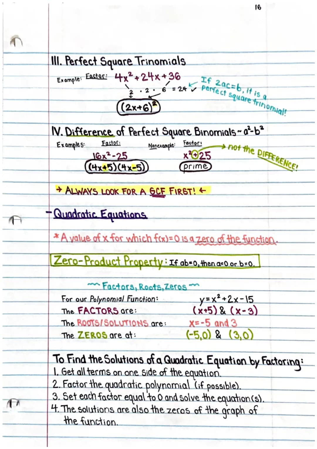 -Factoring:
greatest common factor
ALWAYS LOOK FOR A GCF FIRST!
1. Quadratic Trinomials ax²+bx+c when_a=l
w Example: x² +9x+20
X-FACTOR? Fac