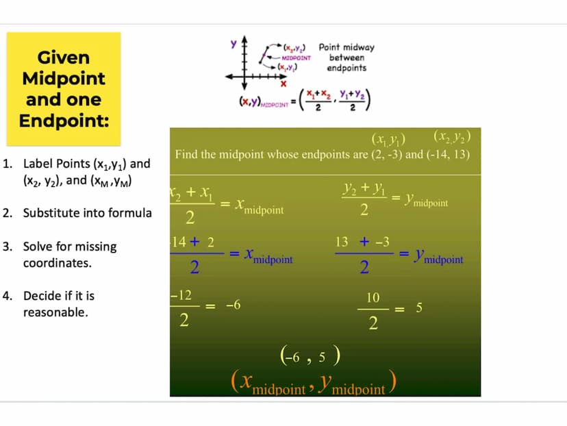 The distance between two points A(x₁, y₁) and B(x2, 12) is
d = √(x₂-x₁)² + (1/₂ -v₁)².
Y/2
Y₁
0
d.
-X₂-X₁
B
1
1½/2-/₁
X₂
Using Midpoint and 