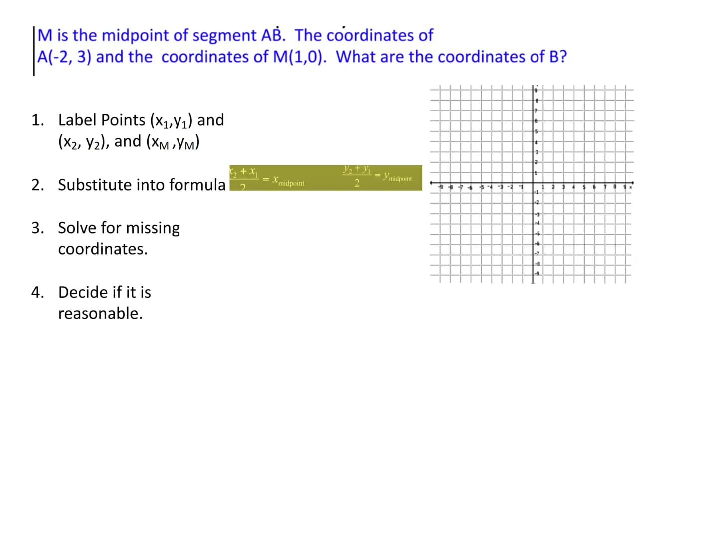 The distance between two points A(x₁, y₁) and B(x2, 12) is
d = √(x₂-x₁)² + (1/₂ -v₁)².
Y/2
Y₁
0
d.
-X₂-X₁
B
1
1½/2-/₁
X₂
Using Midpoint and 