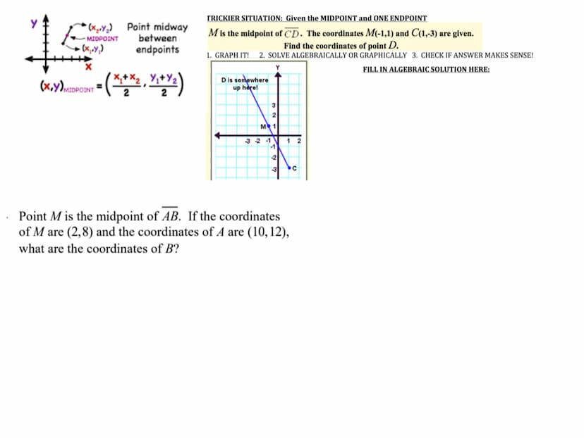 The distance between two points A(x₁, y₁) and B(x2, 12) is
d = √(x₂-x₁)² + (1/₂ -v₁)².
Y/2
Y₁
0
d.
-X₂-X₁
B
1
1½/2-/₁
X₂
Using Midpoint and 