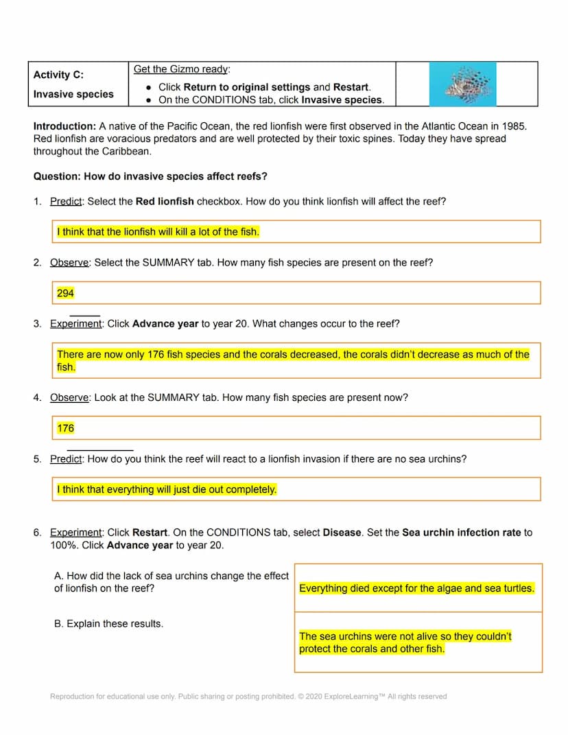 äl Gizmos
Name: Katie Whitson
Date: 04-07-2021
Student Exploration: Coral Reefs 2 - Biotic Factors
Directions: Follow the instructions to go