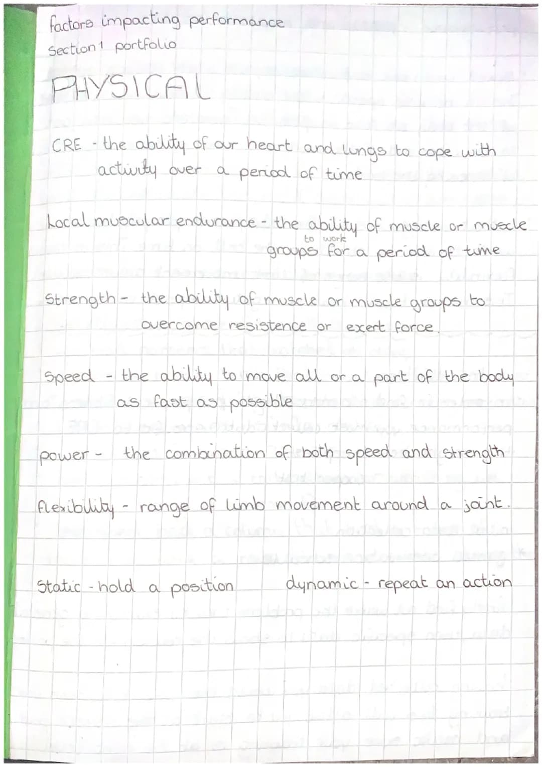 factors impacting performance
Section1 portfolio
PHYSICAL
CRE - the ability of our heart and lungs to cope with
activity over a period of ti