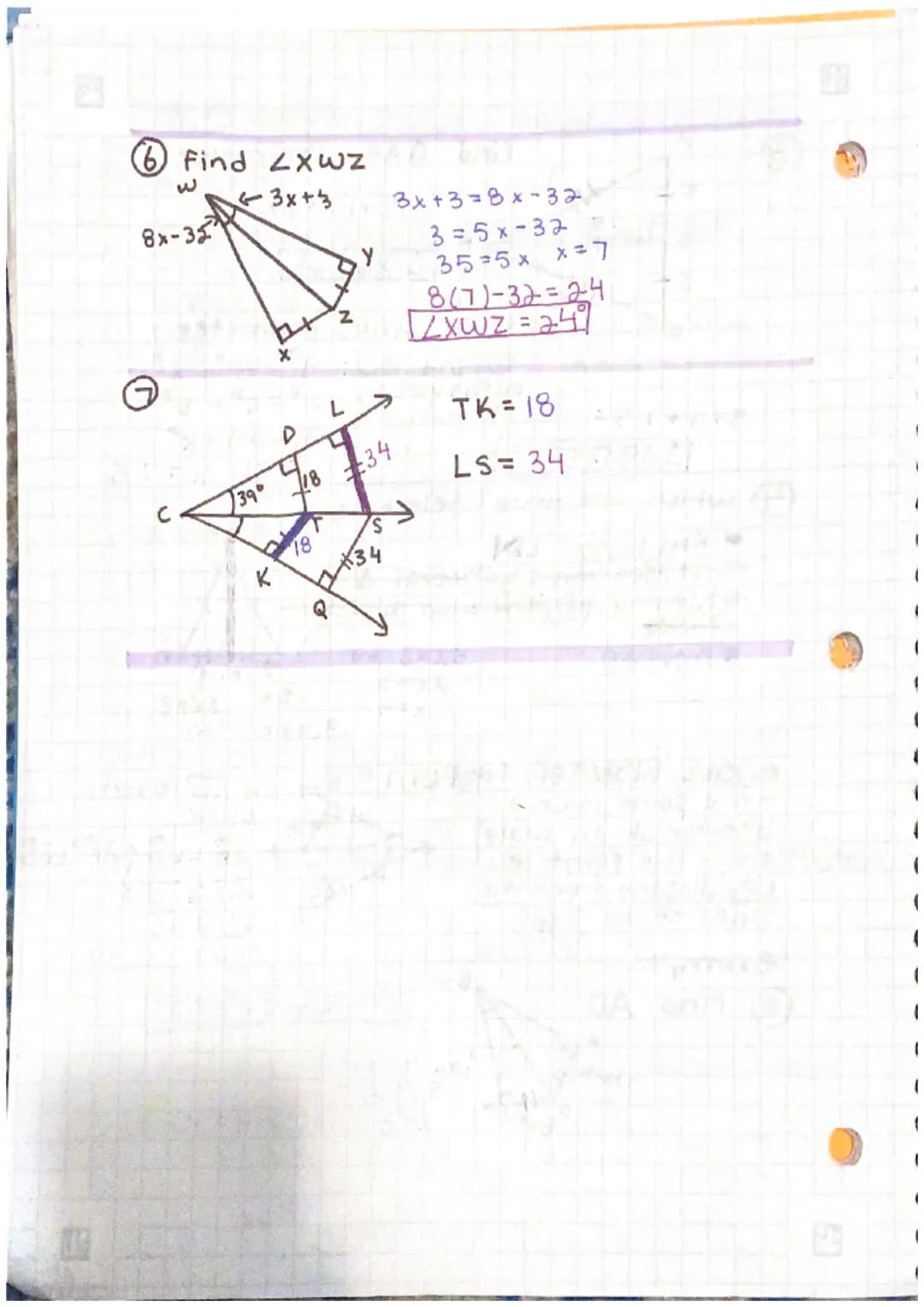 3.5 Perpendicular & angle bisectors
VOCAB
PERPENDICULAR
- if a pointison the perpendicular
bisector of a
equidistant
segment
A
A
EXAMPLE
A) 