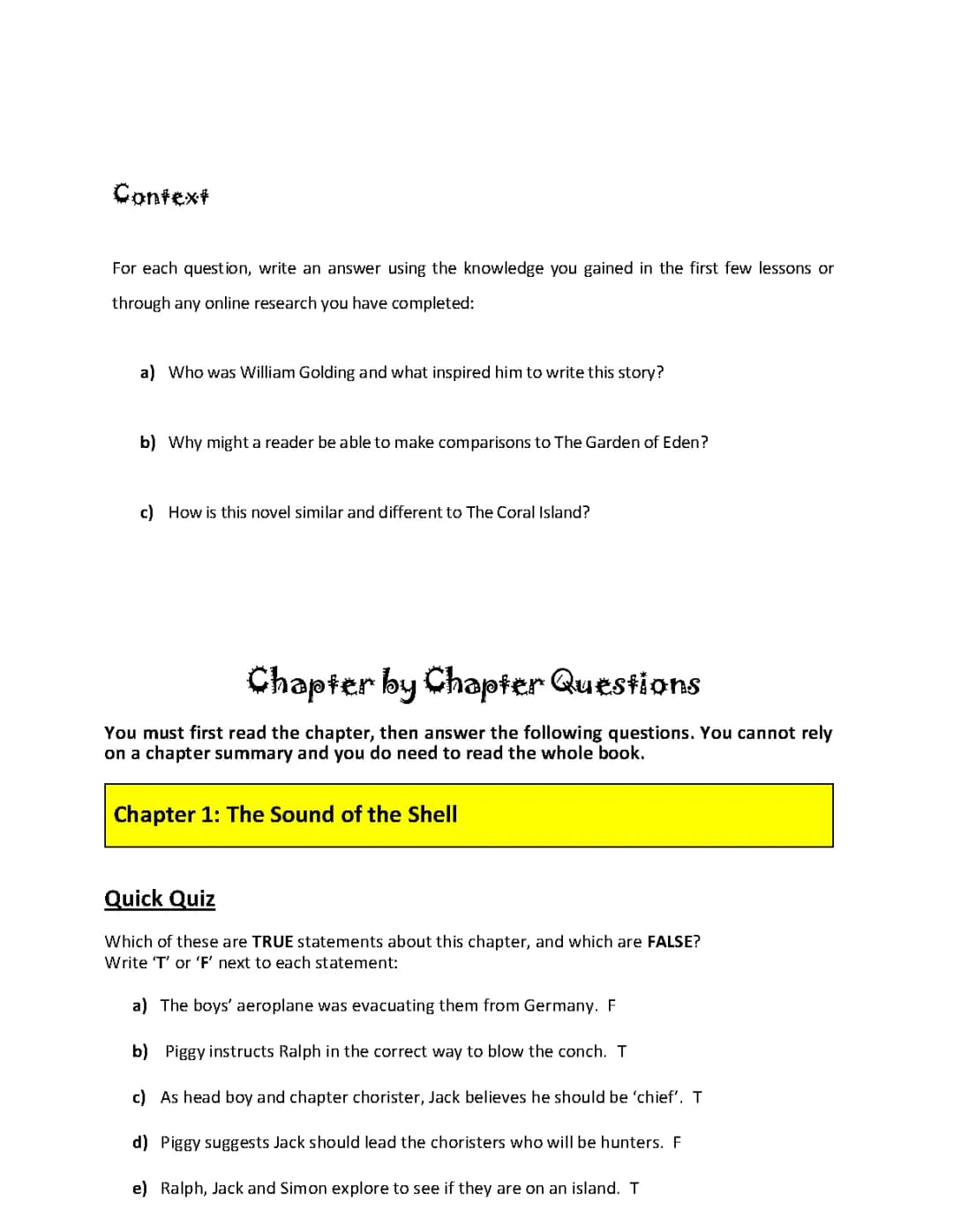 lord of the flies revision worksheet 