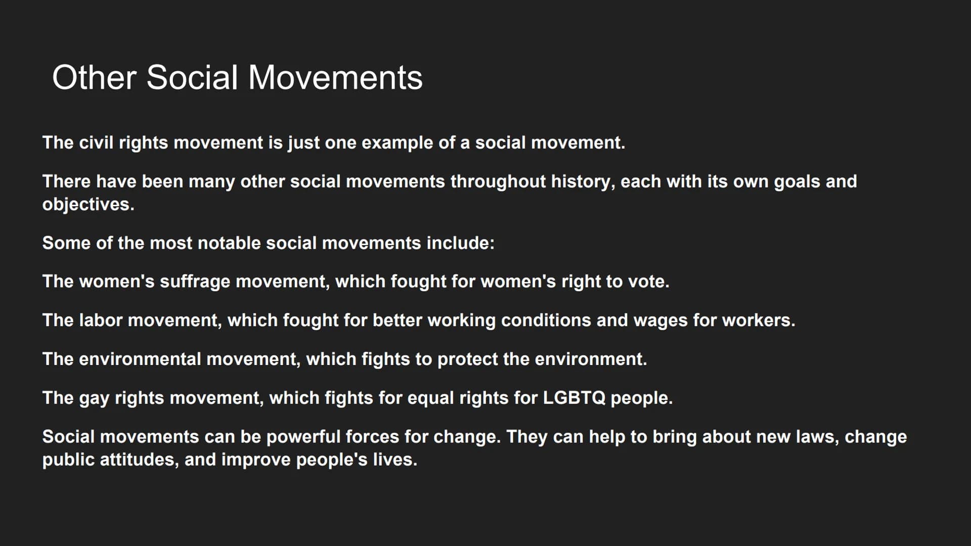 Civil Rights and Social
Movements Introduction
Civil rights are the basic rights and freedoms that belong to every person in a
society, from
