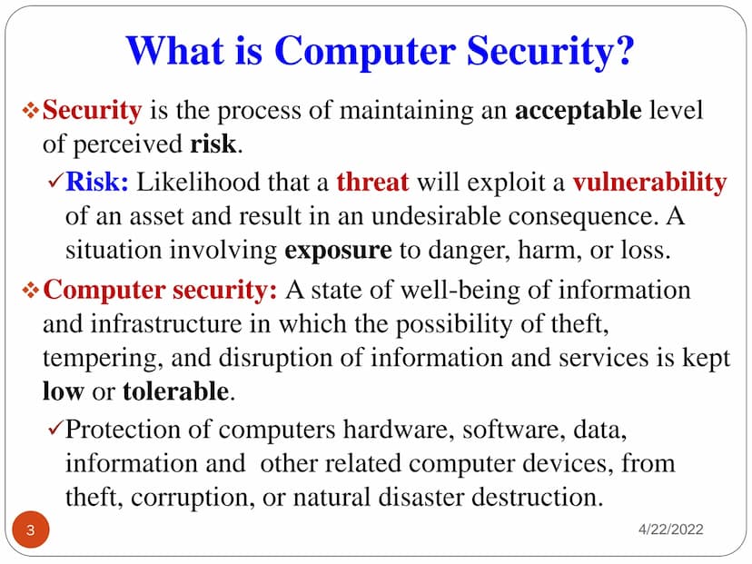 1
IA 121: FOUNDATIONS OF CYBER
SECURITY
LECTURE 01
CYBER SECURITY THREAT
LANDSCAPE
4/22/2022 2
Security Concepts
4/22/2022 What is Computer 