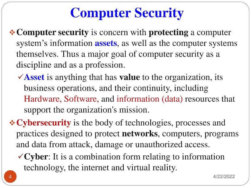 1
IA 121: FOUNDATIONS OF CYBER
SECURITY
LECTURE 01
CYBER SECURITY THREAT
LANDSCAPE
4/22/2022 2
Security Concepts
4/22/2022 What is Computer 