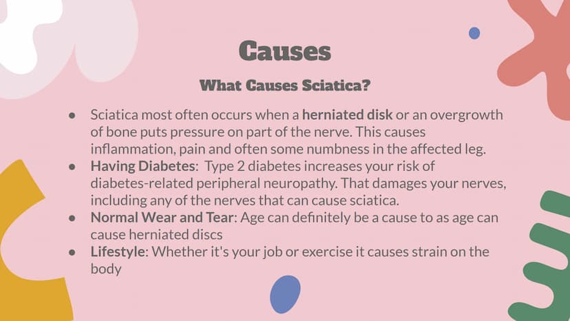 Sciatica ●
Introduction
Sciatica is a medical problem that refers to pain, weakness, numbness, or tingling in
the leg.
It is caused by putti