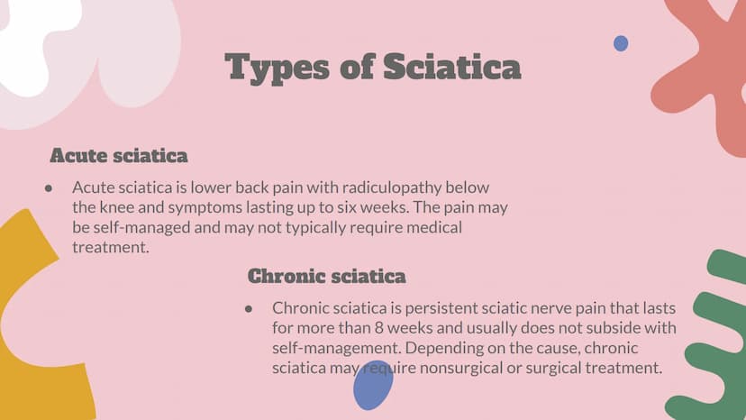 Sciatica ●
Introduction
Sciatica is a medical problem that refers to pain, weakness, numbness, or tingling in
the leg.
It is caused by putti