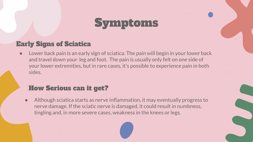 Sciatica ●
Introduction
Sciatica is a medical problem that refers to pain, weakness, numbness, or tingling in
the leg.
It is caused by putti