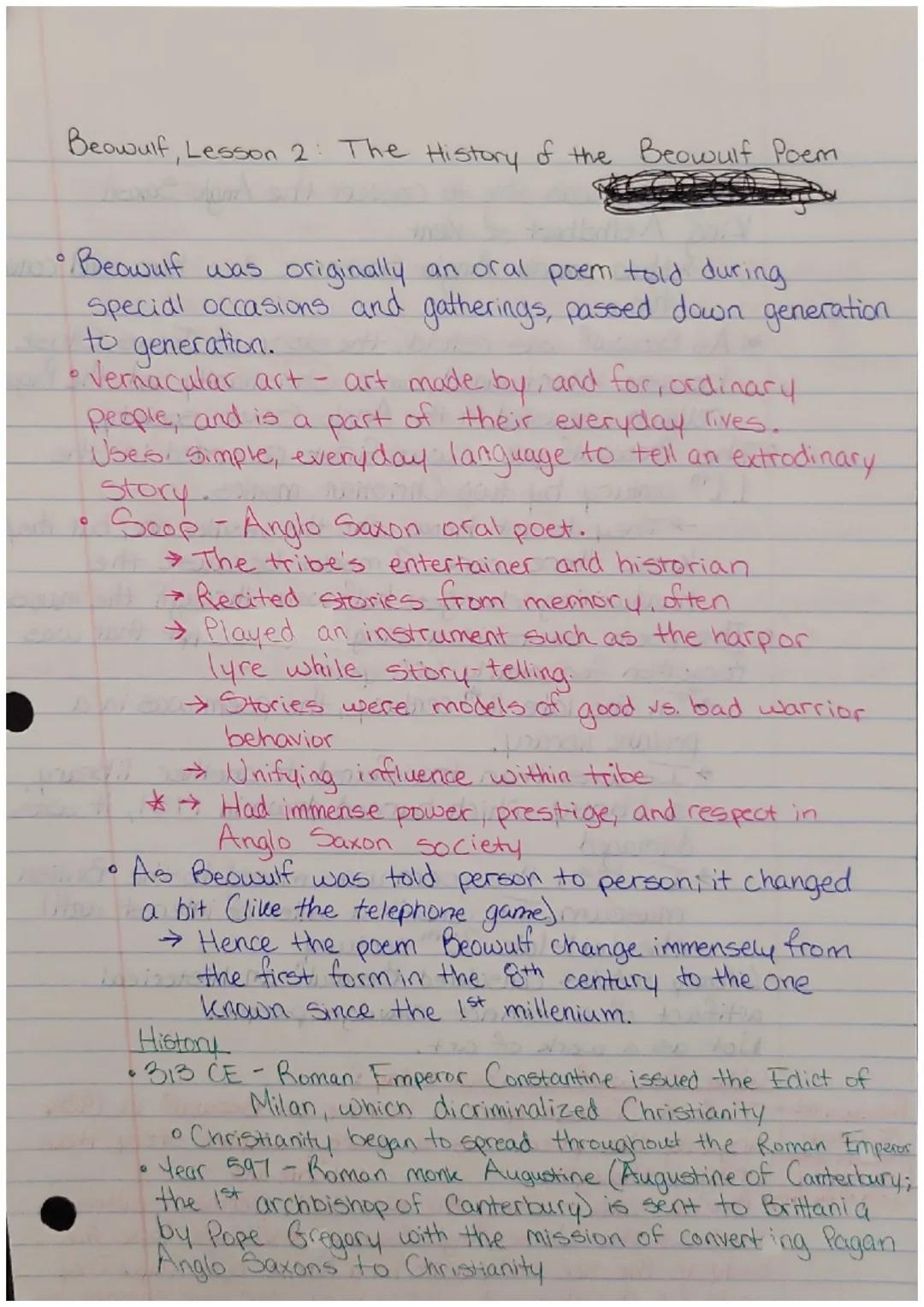 Beowulf, Lesson 1: Introducing the Anglo Saxons Notes
• The Anglo-Saxon period spans from the 5th to
11th century C450 CE = 1066 CE)
•Moves 