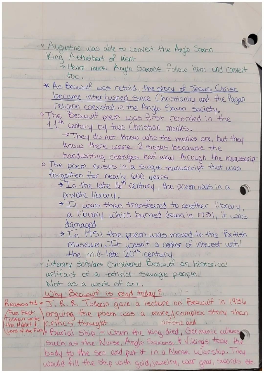 Beowulf, Lesson 1: Introducing the Anglo Saxons Notes
• The Anglo-Saxon period spans from the 5th to
11th century C450 CE = 1066 CE)
•Moves 