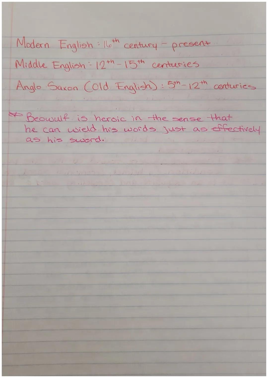 Beowulf, Lesson 1: Introducing the Anglo Saxons Notes
• The Anglo-Saxon period spans from the 5th to
11th century C450 CE = 1066 CE)
•Moves 