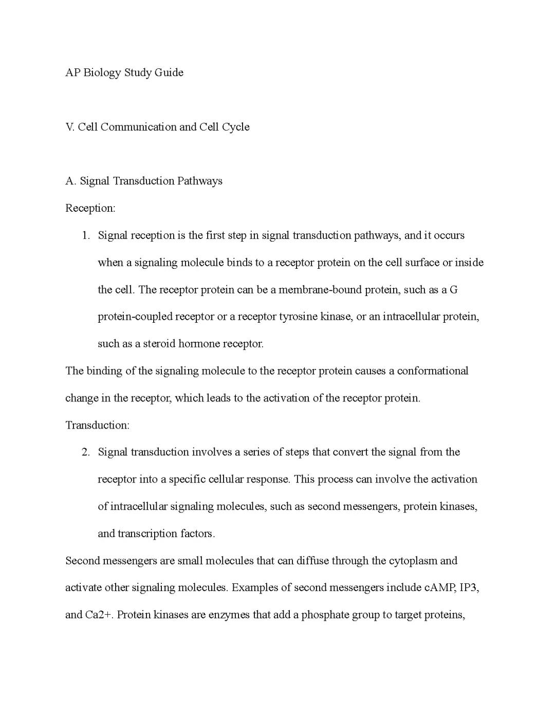 AP Biology Exam Study Guide: 5. Cell Communication and Cell Cycle
