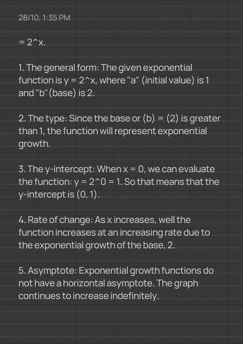 28/10, 1:35 PM
Algebra 1 Notes
8th-9th Grade Notes
Sub-Topic: Analyzing graphs of exponential
functions
1. Basic Exponential Functions:
The 