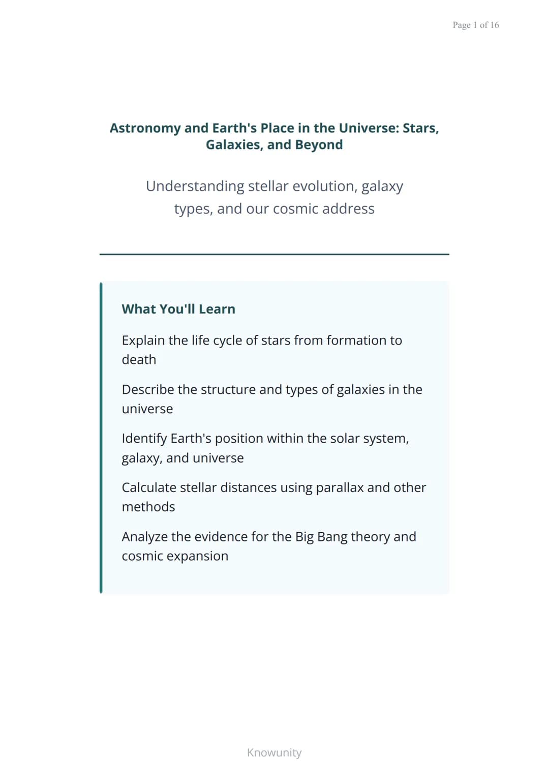 Astronomy and Earth's Place in the Universe: Stars,
Galaxies, and Beyond
Understanding stellar evolution, galaxy
types, and our cosmic addre