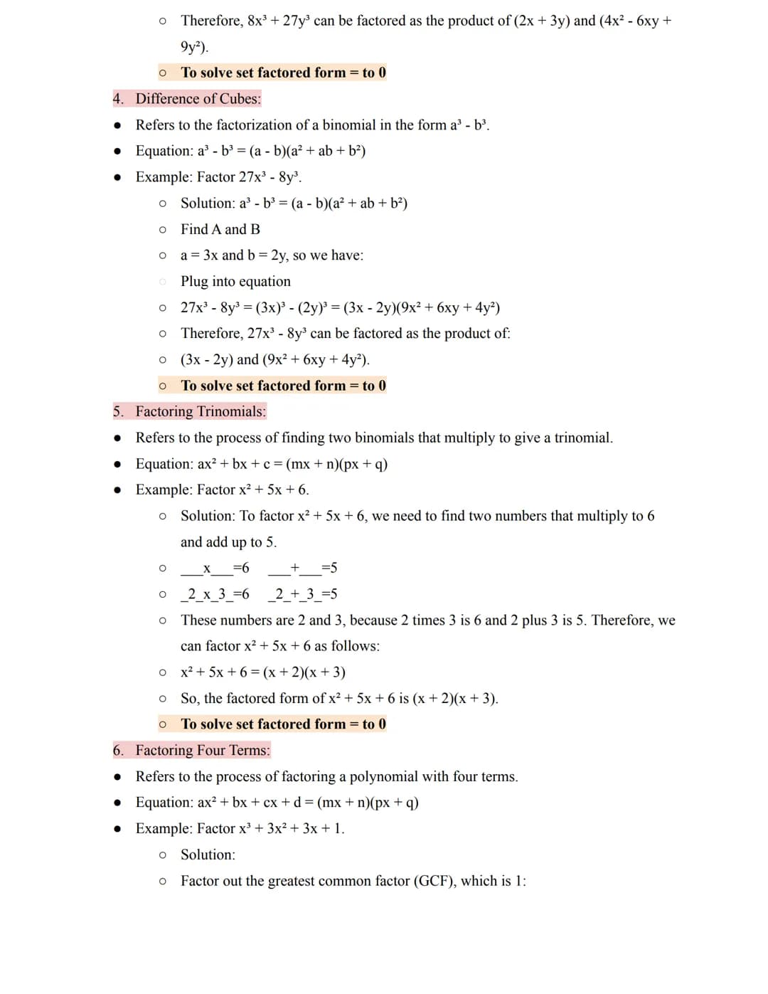 1. Always look for a GCF first when factoring
2. Greatest Common Factor (GCF):
● Refers to the largest factor that two or more numbers share