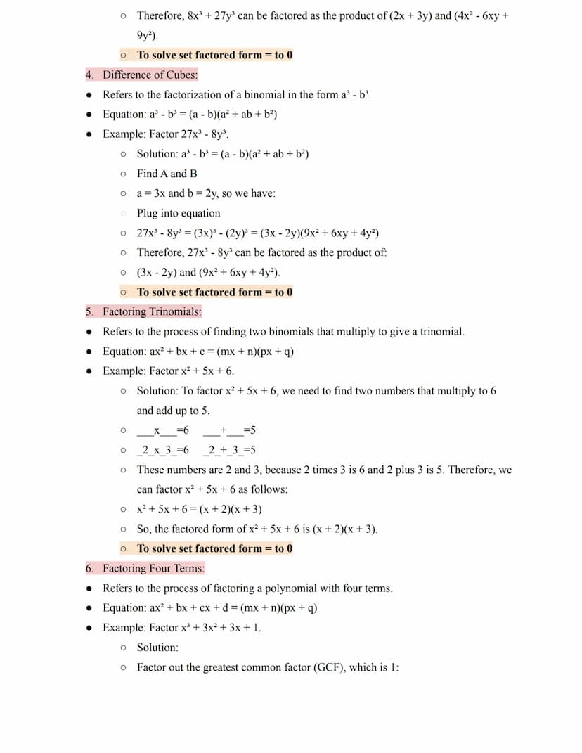 1. Always look for a GCF first when factoring
2. Greatest Common Factor (GCF):
● Refers to the largest factor that two or more numbers share