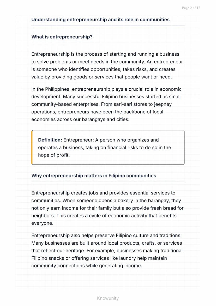 Entrepreneurship: Identifying Business Opportunities in the
Community
Learn to spot and evaluate business opportunities
in your community
Wh