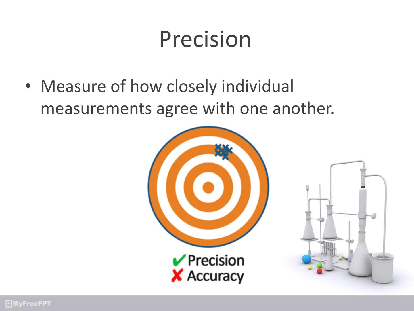 MyFreePPT
Chemistry ●
Accuracy
how closely individual measurements agree
with the correct, or "true," value
MyFreePPT
X Precision
Accuracy P
