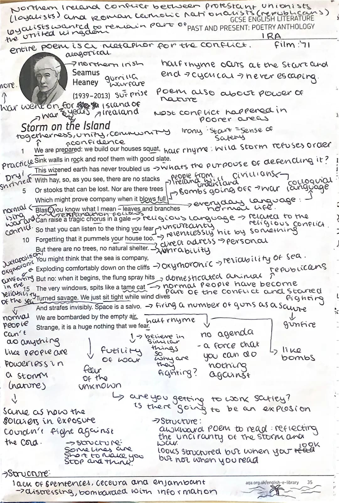 Northern Ireland conflict between protestant unionists
(loyalists)
and Roman Catholic rationalists (republicans)
GCSE ENGLISH LITERATURE
par