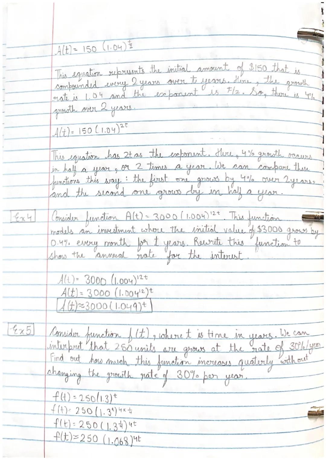 # Exponential Functions

## EXPONENTIAL GROWTH

$f(t) = a (b)^t$

in escxponential growth, a 70 and b>1
a starting amt. b= base
b= 1tr
= gro