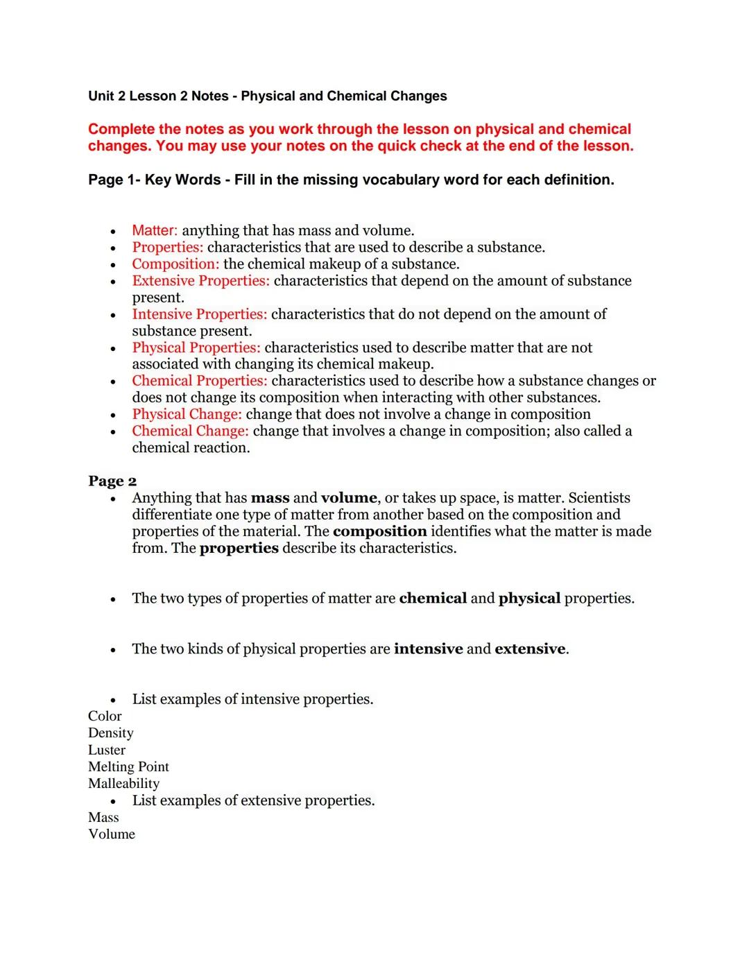Physical and Chemical Changes