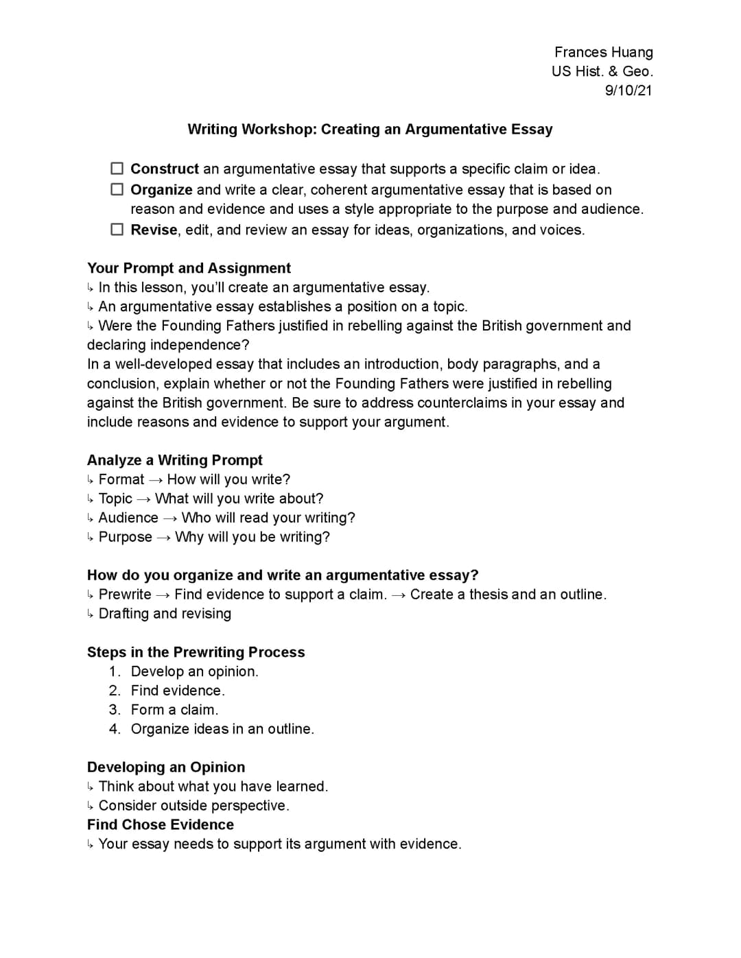  Creating an Argumentative Essay