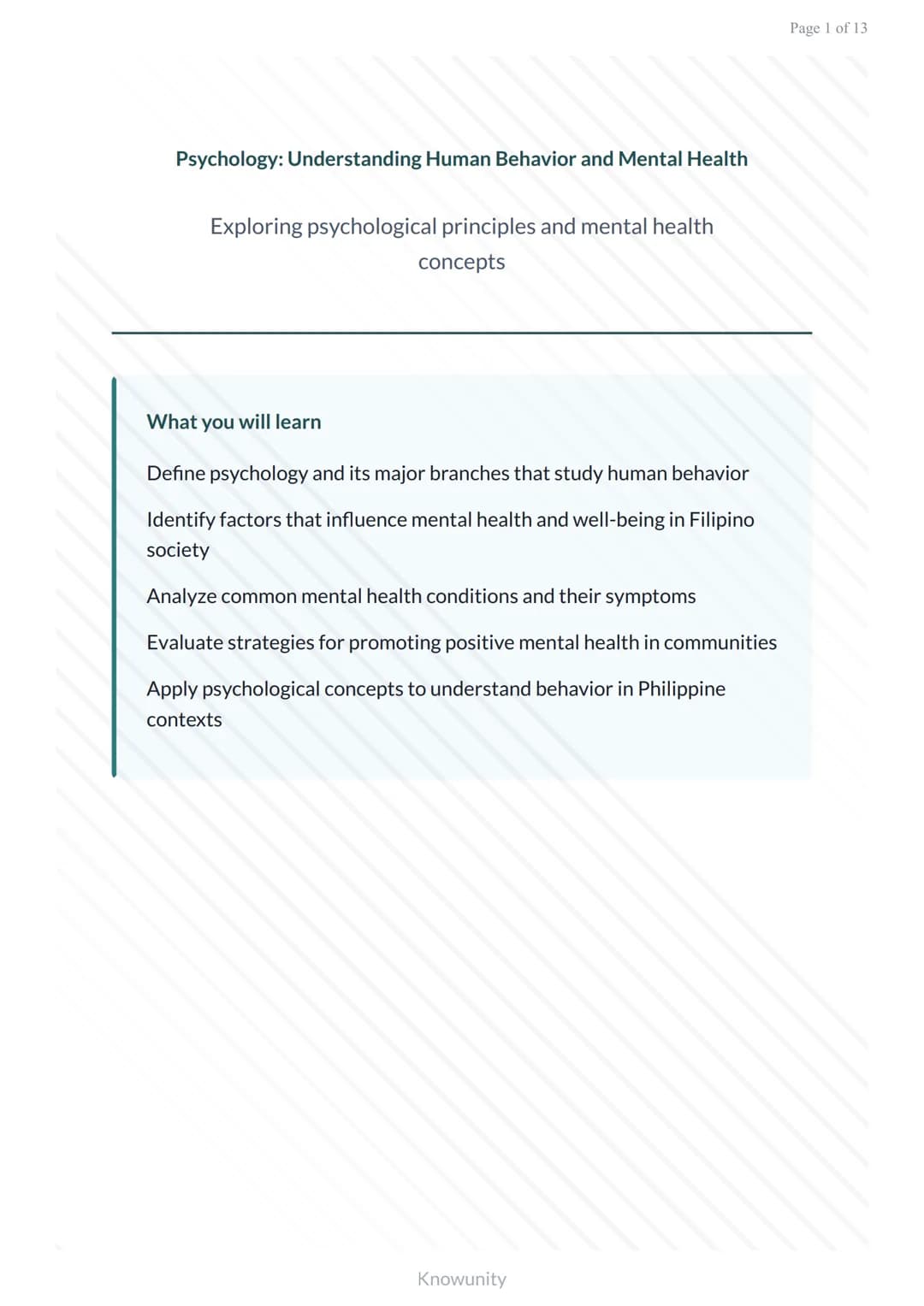 Psychology: Understanding Human Behavior and Mental Health