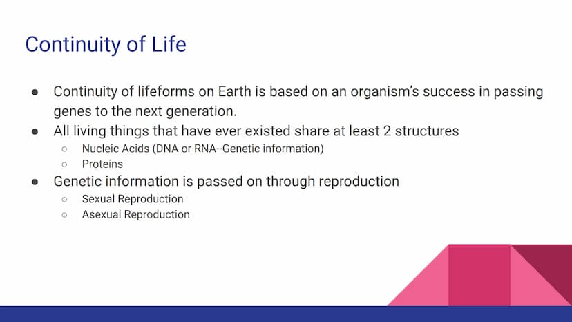 Evolution
Evolution, Evidence, and Mechanisms
of Evolution Continuity of Life
• Continuity of lifeforms on Earth is based on an organism's s