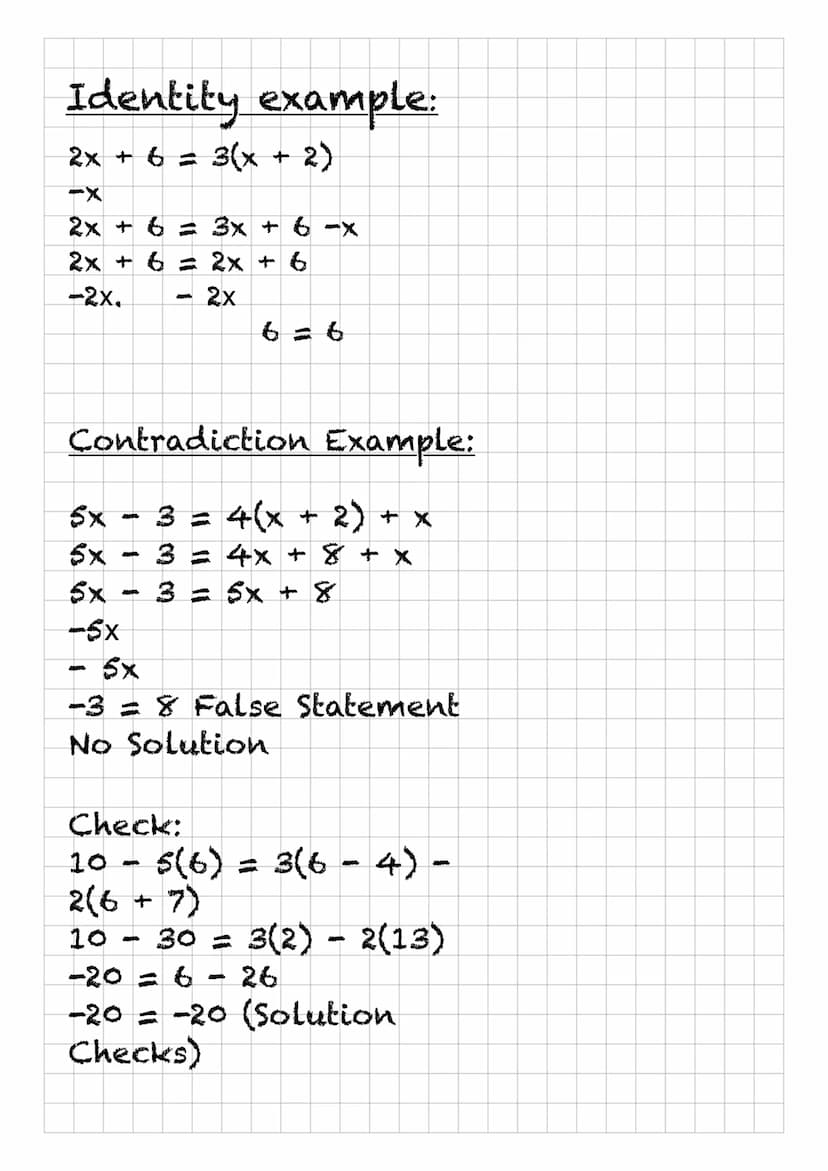 Solving Linear Equations
Steps for Solving a Linear Equation in
One Variable:
1. Simplify both sides of the equation.
2. Use the addition or