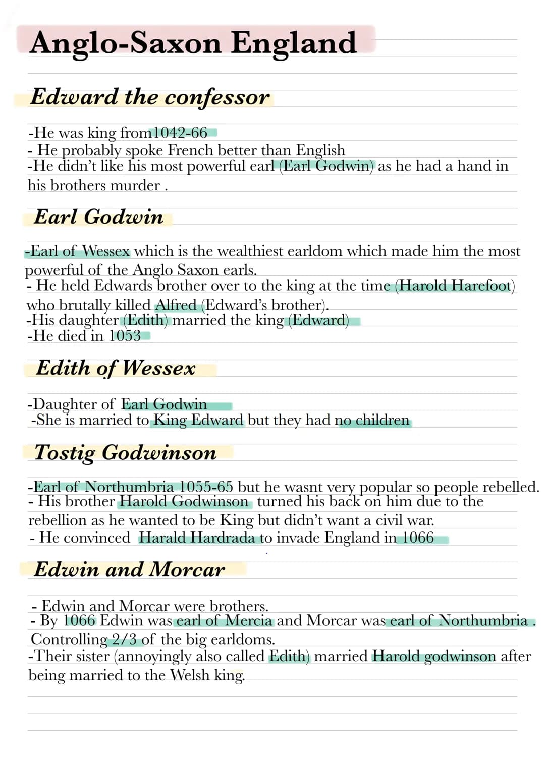 Anglo-Saxon England
Edward the confessor
-He was king from 1042-66
He probably spoke French better than English
-He didn't like his most pow
