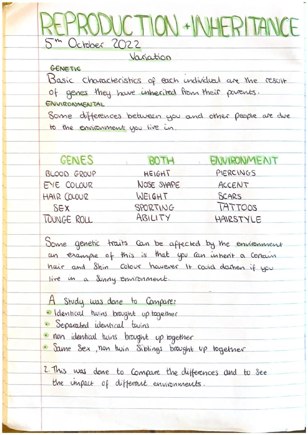 REPRODUCTION + INHERITANCE
5th October 2022
GENETIC
Basic characteristics of each individual are the result
of genes they have inherited fro