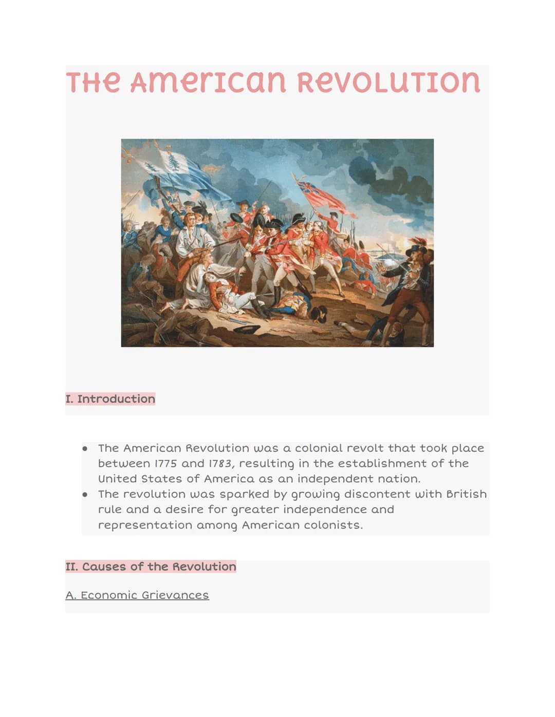 THE AMERICAN REVOLUTION
I. Introduction
● The American Revolution was a colonial revolt that took place
between 1775 and 1783, resulting in 