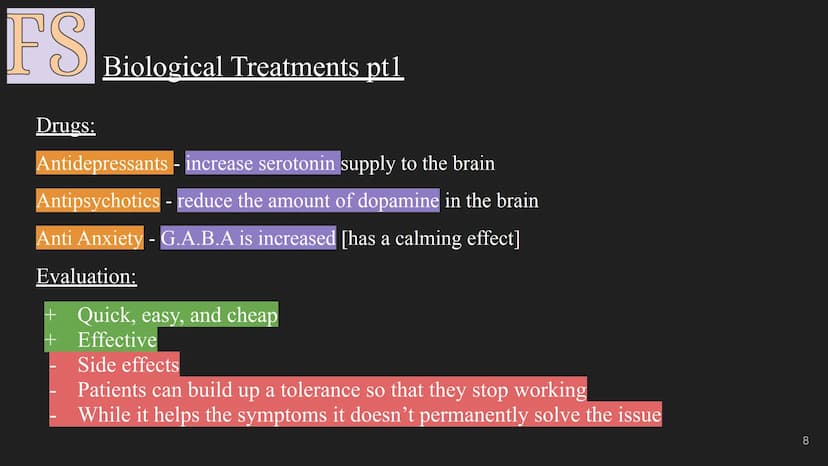 FS
The Biological Approach
1 FS
Assumption:
All human behaviour has a physical biological cause, this includes
abnormal behaviour and mental